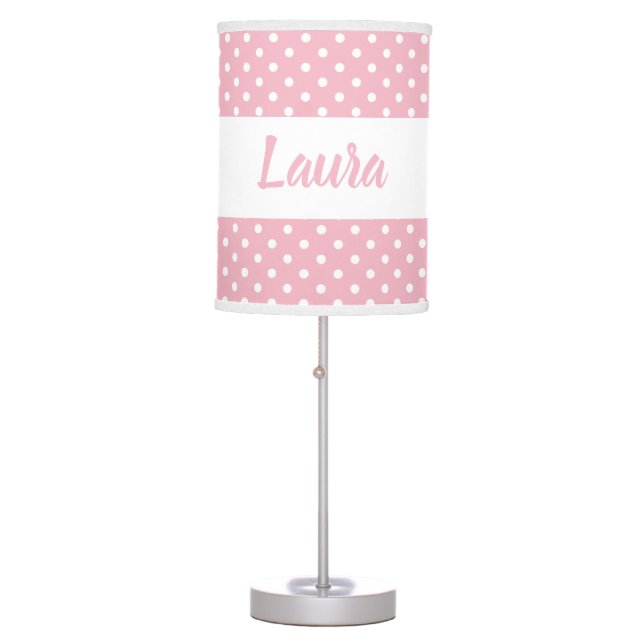 Add Your Name to Pink and White Polka Dot Table Lamp (Front)