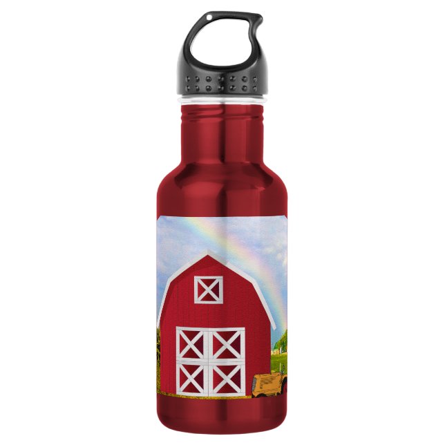 Add Your Name to Red Barn with Blue Sky Water Bottle (Front)