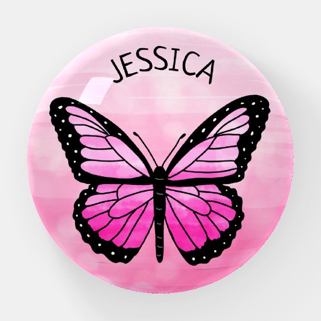 Add your name to this Pretty Pink Butterfly   Paperweight (Front)