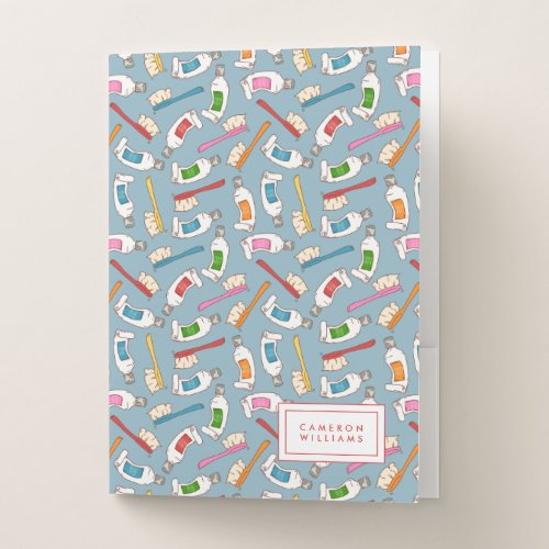 Add Your Name  Toothbrush  Toothpaste Pattern Pocket Folder
