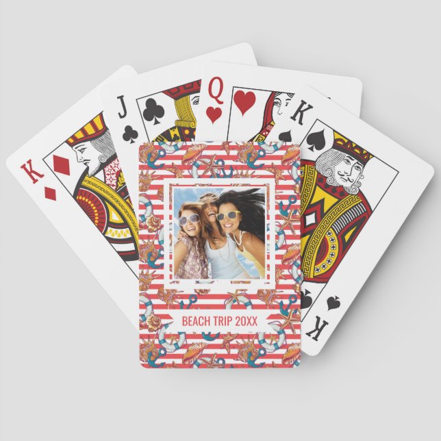 Add Your Name | Trendy Beach Pattern | Monogram Poker Cards (Back)