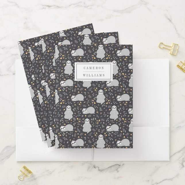 Add Your Name | Tropical Baby Sloth Pattern Pocket Folder (In Situ)