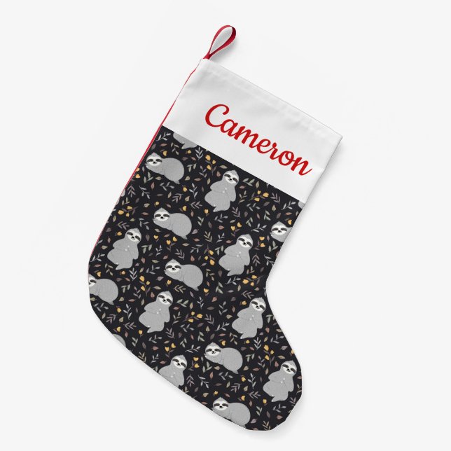 Add Your Name | Tropical Baby Sloth Pattern Small Christmas Stocking (Front (Hanging))