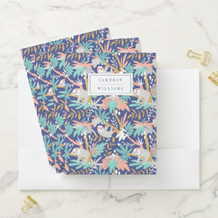 Add Your Name   Tropical Blue Sloth Pattern Pocket Folder