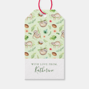 Add Your Name   Tropical Coconut Sloth Pattern Gift Tags