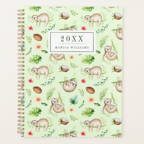 Add Your Name  Tropical Coconut Sloth Pattern Planner