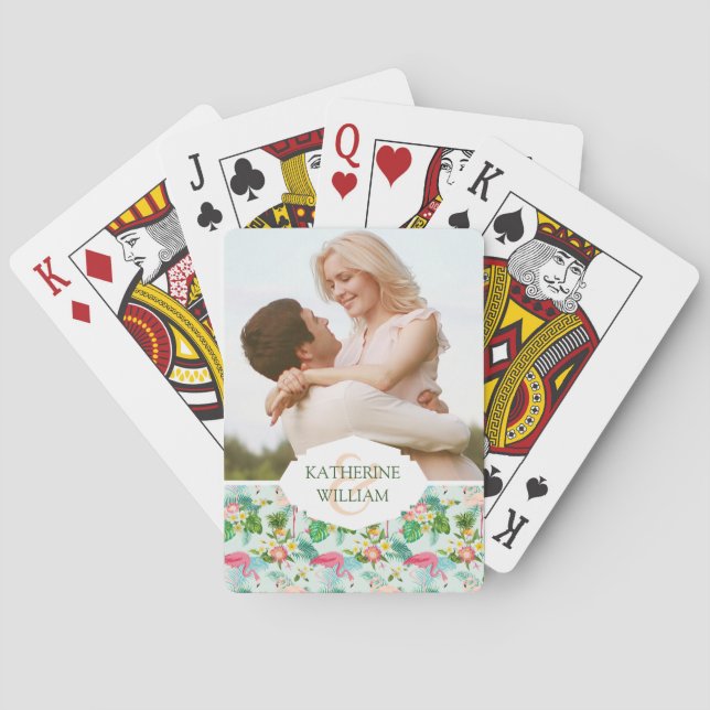 Add Your Name | Tropical Flowers And Birds Poker Cards (Back)