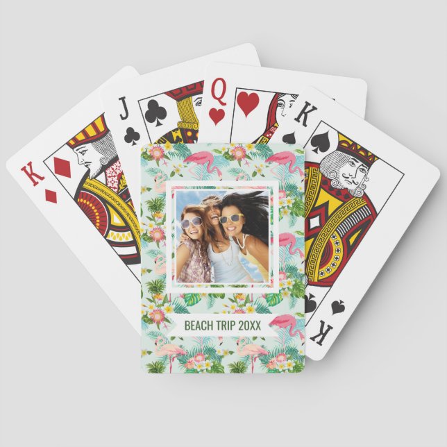 Add Your Name | Tropical Flowers And Birds Poker Cards (Back)