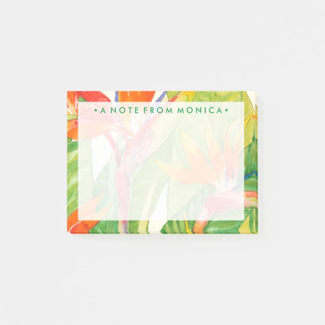 Add Your Name | Tropical Flowers | Bird of Paradis Post-it Notes (Front)