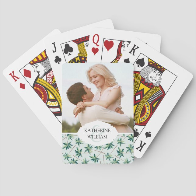 Add Your Name | Tropical Foxtail Palm Poker Cards (Back)