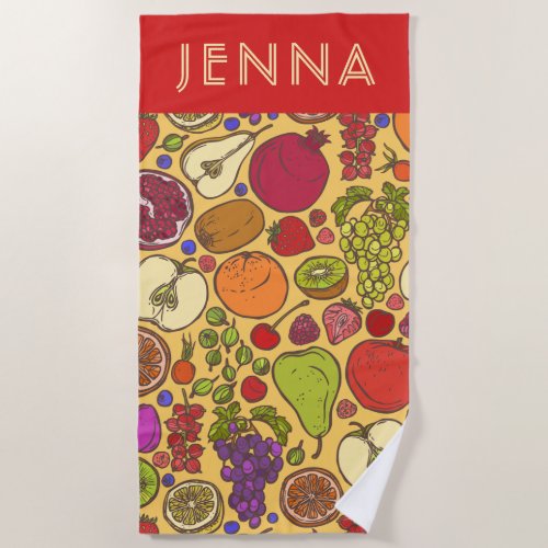 Add Your Name  Tropical Fruit Beach Towel