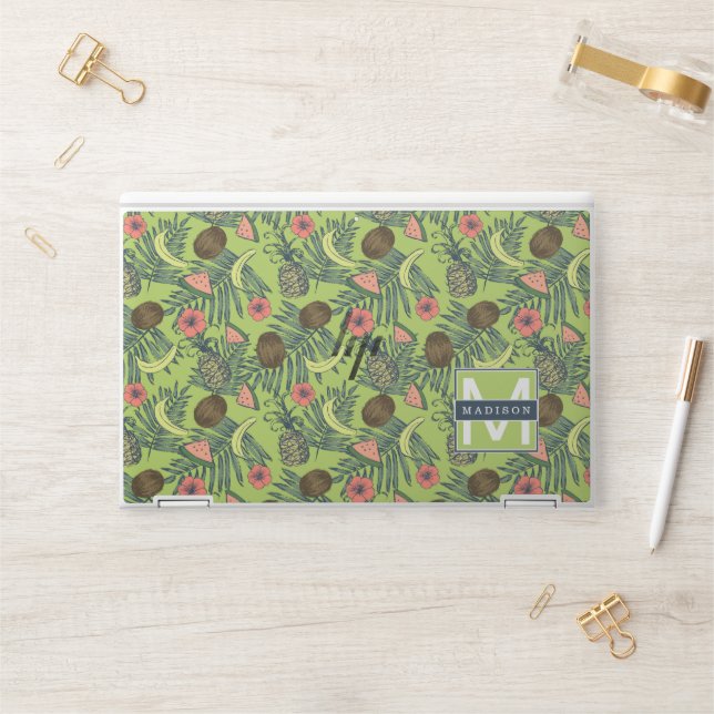 Add Your Name | Tropical Fruit Sketch HP Laptop Skin (Desk)