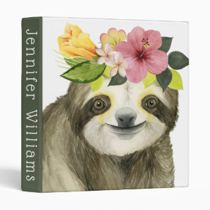 Add Your Name Tropical Halo Sweet Sloth 3 Ring Binder