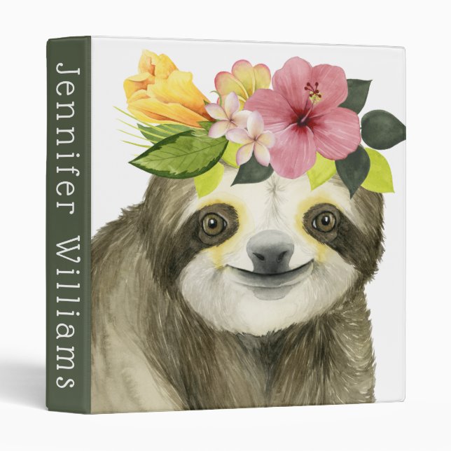 Add Your Name | Tropical Halo | Sweet Sloth 3 Ring Binder (Front/Spine)