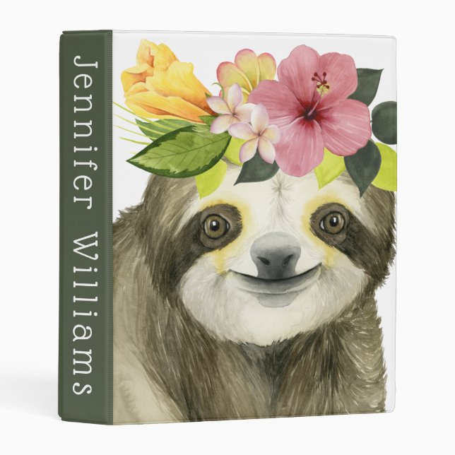 Add Your Name | Tropical Halo | Sweet Sloth Mini Binder (Front/Spine)