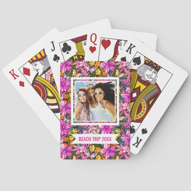 Add Your Name | Tropical leaves and flowers Poker Cards (Back)