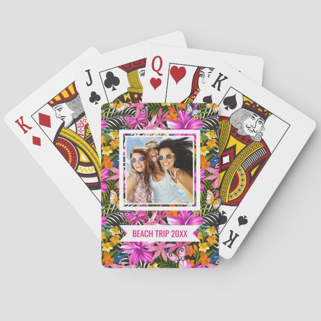 Add Your Name | Tropical leaves and flowers Poker Cards (Back)