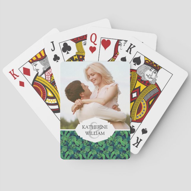 Add Your Name | Tropical Leaves Pattern Poker Cards (Back)