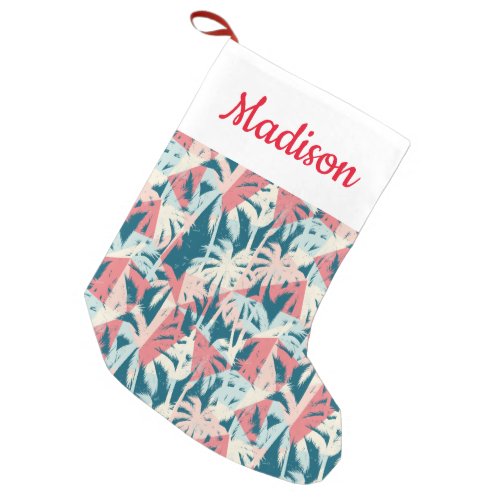 Add Your Name  Tropical Palm Tree Stripes Small Christmas Stocking