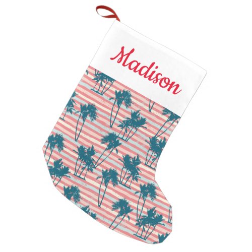 Add Your Name  Tropical Palm Tree Stripes Small Christmas Stocking