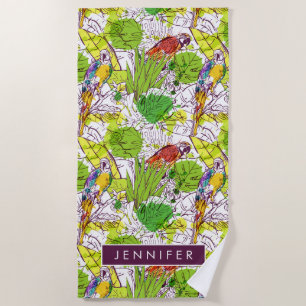 Add Your Name   Tropical Parrots Beach Towel