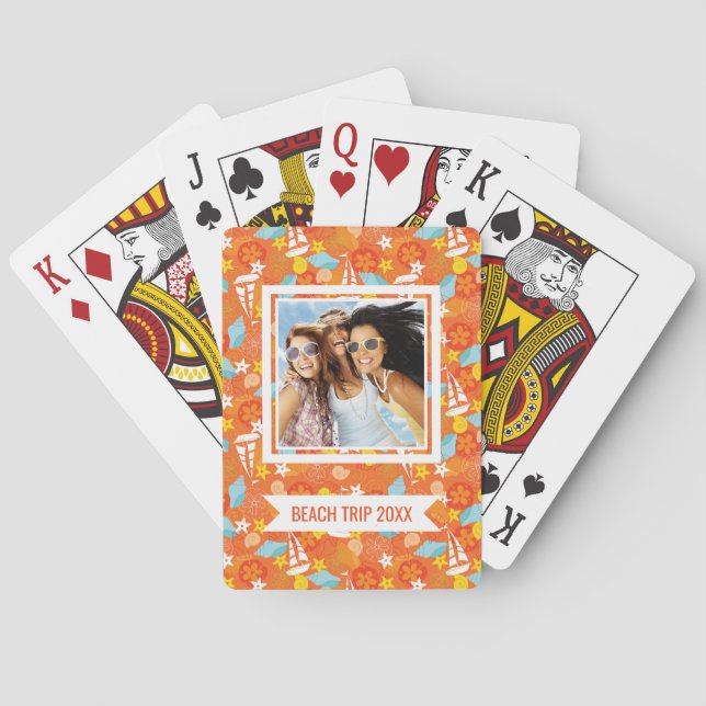 Add Your Name | Tropical Sailboat Pattern Poker Cards (Back)