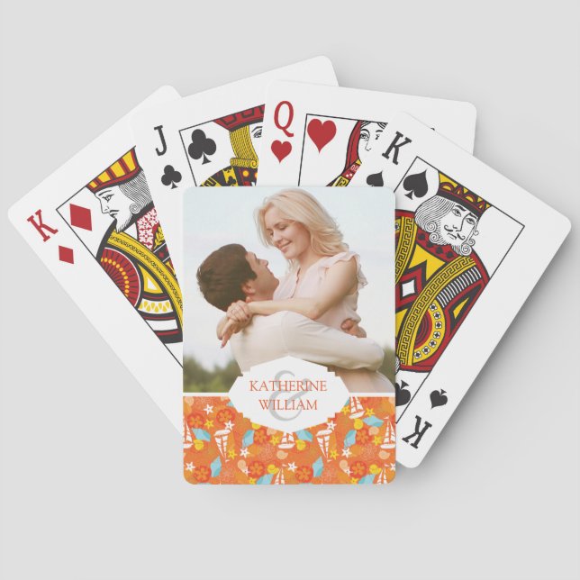 Add Your Name | Tropical Sailboat Pattern Poker Cards (Back)
