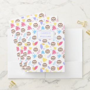 Add Your Name Tropical Sloth & Leaves Pattern Pocket Folder