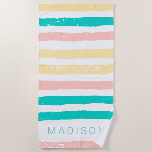 Add Your Name  Tropical Stripes Beach Towel