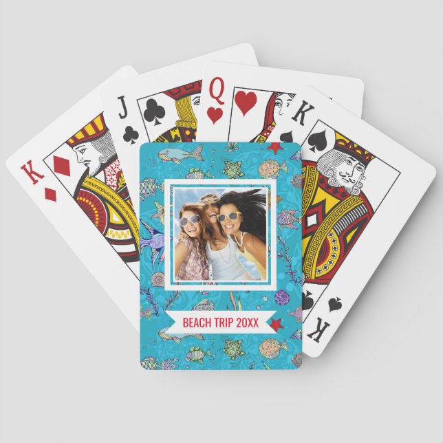 Add Your Name | Turquoise Fish Pattern Poker Cards (Back)