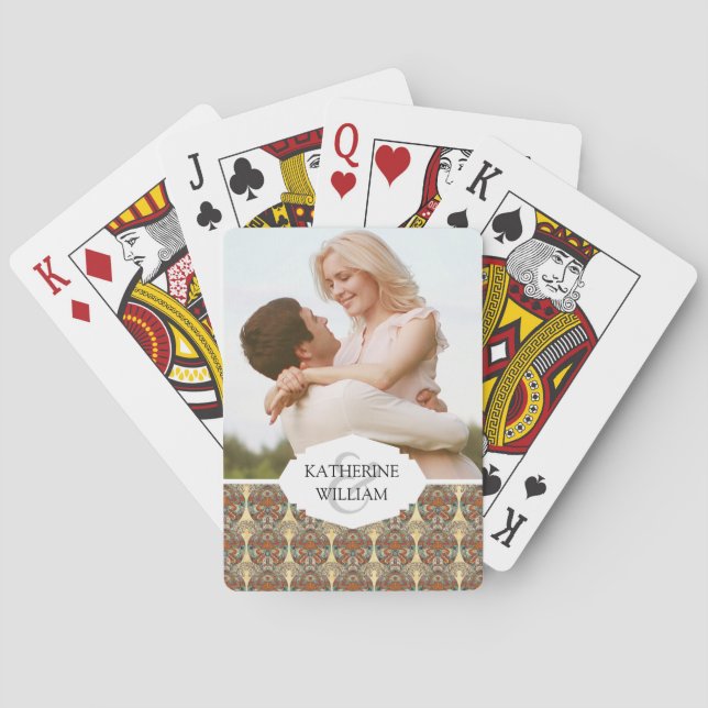 Add Your Name | Turtle Floral Pattern Poker Cards (Back)