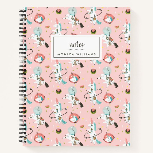 Add Your Name | Unicorns In Space Pattern Notebook (Front)