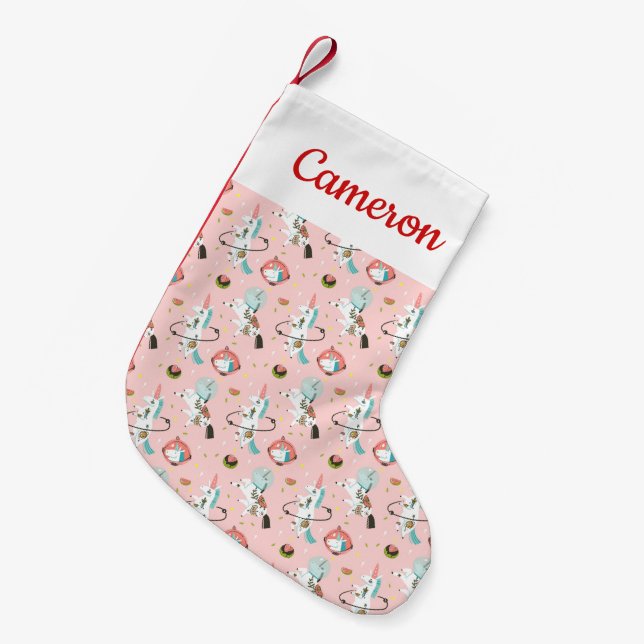 Add Your Name | Unicorns In Space Pattern Small Christmas Stocking (Front (Hanging))