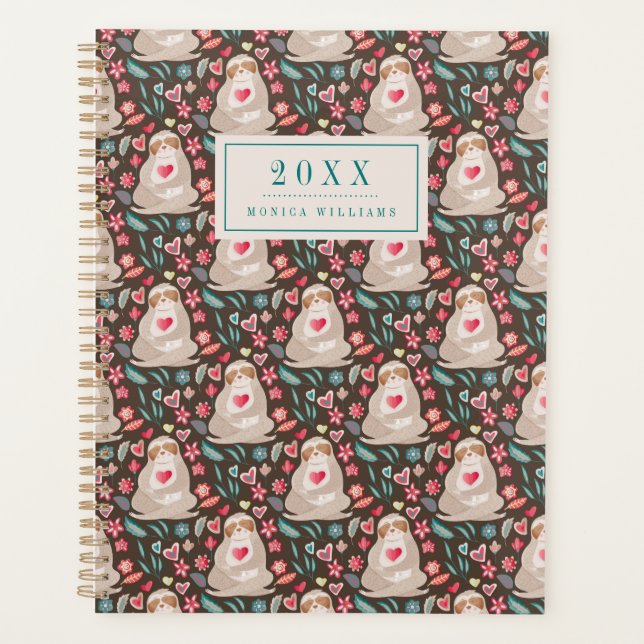 Add Your Name | Valentine Sloth Pattern Planner (Front)