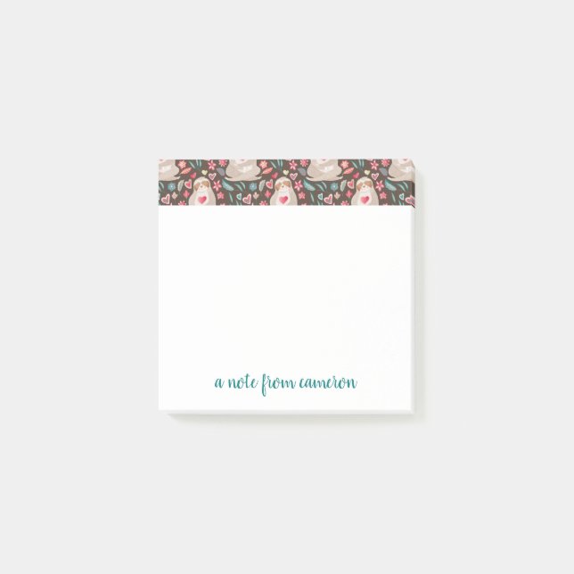 Add Your Name | Valentine Sloth Pattern Post-it Notes (Front)