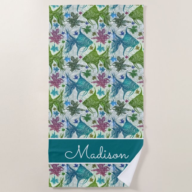 Add Your Name | Vintage Fish Pattern Beach Towel (Front)