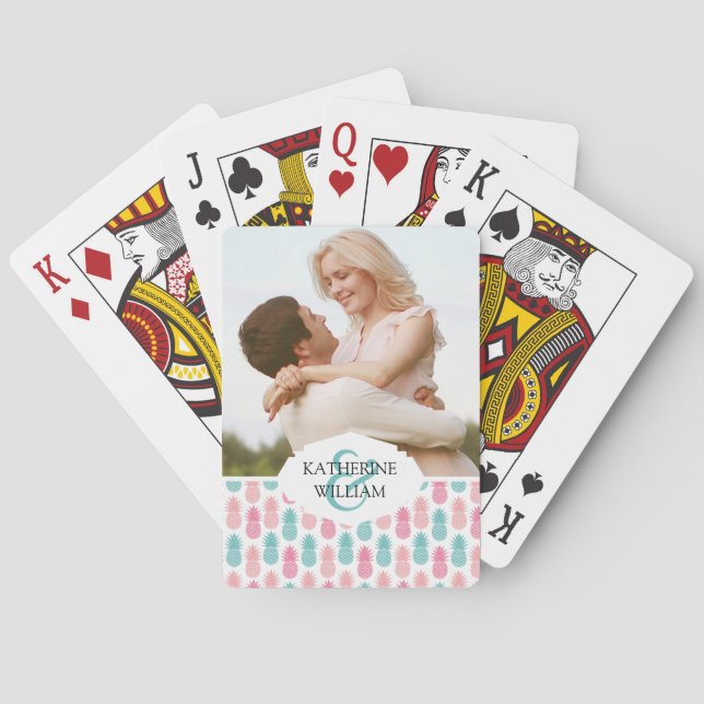 Add Your Name | Vintage Pineapple Pattern Poker Cards (Back)