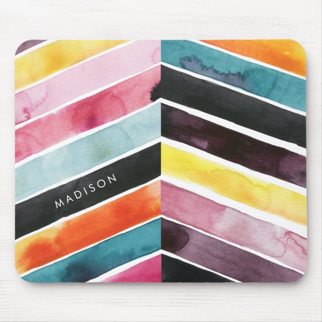 Add Your Name | Vivid Watercolor Chevron I Mouse Pad (Front)