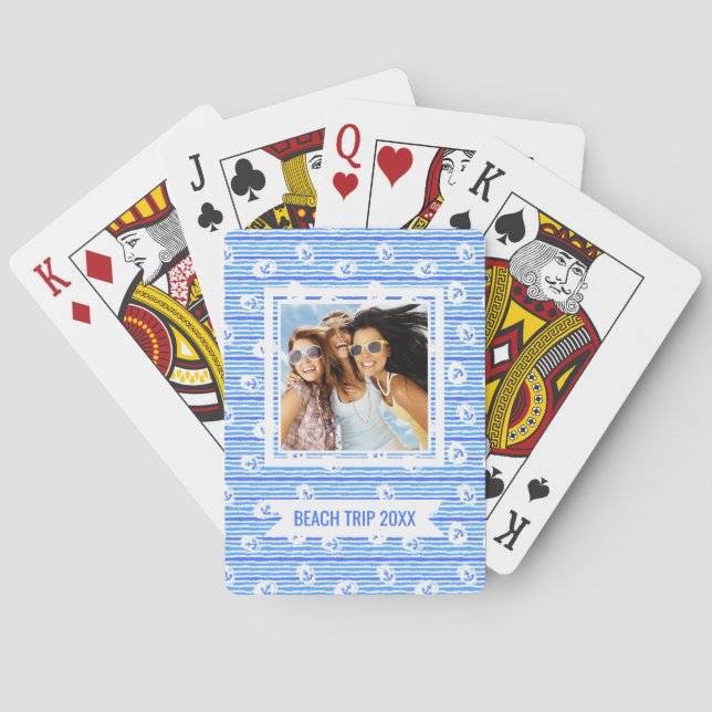 Add Your Name | Watercolor Anchor Pattern Poker Cards (Back)