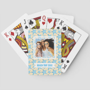 Add Your Name Watercolor Blue Starfish Pattern Poker Cards