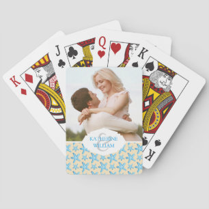 Add Your Name   Watercolor Blue Starfish Pattern Poker Cards
