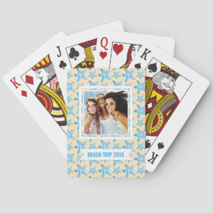Add Your Name   Watercolor Blue Starfish Pattern Poker Cards