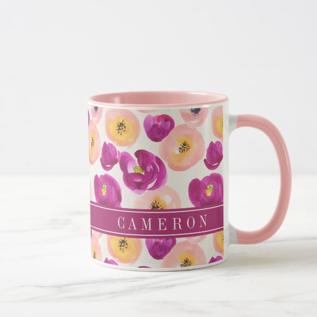 Add Your Name | Watercolor Botanical Pattern Mug (Right)