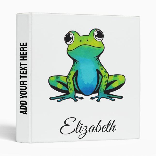 Add Your Name Watercolor Cute Frog  3 Ring Binder (Front/Spine)
