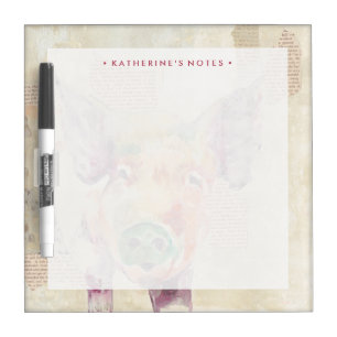 Add Your Name Watercolor Farm Collage Pig Dry-Erase Board