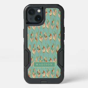 Add Your Name Watercolor Feather Pattern iPhone 13 Case