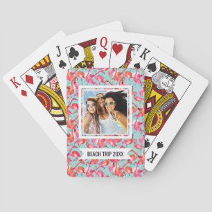 Add Your Name Watercolor Flamingos Gathered Poker Cards