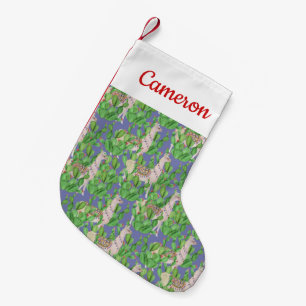 Add Your Name   Watercolor Llama & Catus Pattern Small Christmas Stocking
