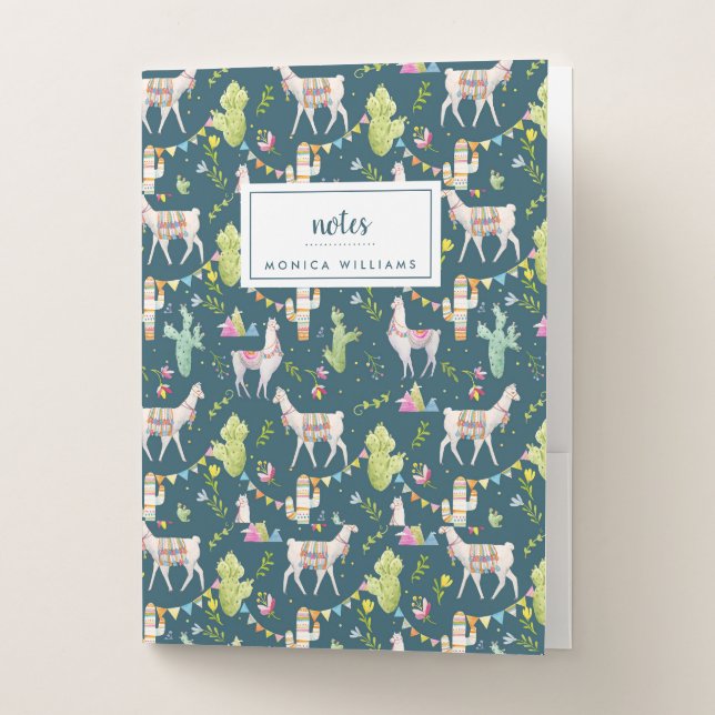 Add Your Name | Watercolor Llama Flag Pattern Pocket Folder (Front)