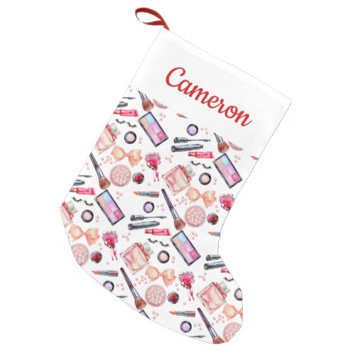 Add Your Name  Watercolor Makeup Pattern Small Christmas Stocking